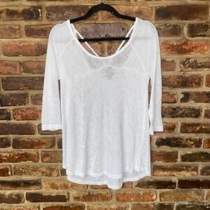 Bobeau White Burnout Knit 3/4 Sleeve Strappy Top Women's Size Small